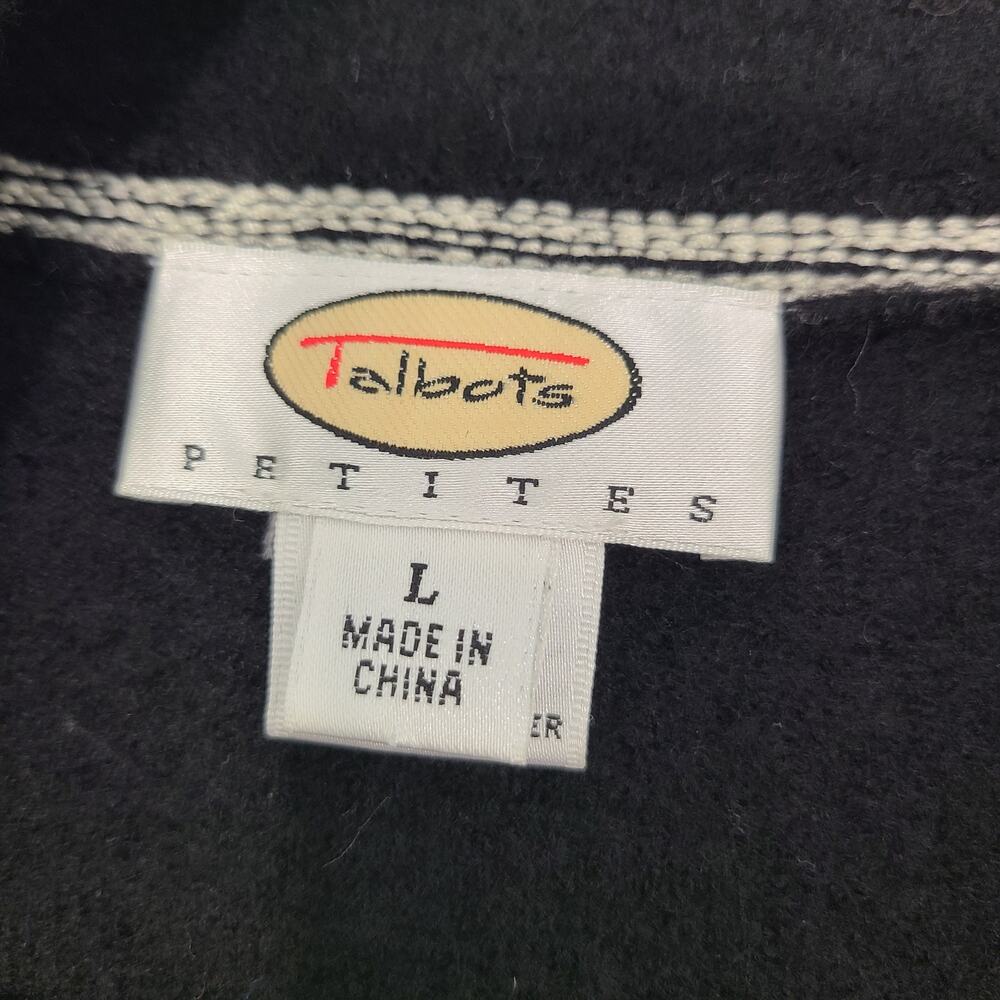 Talbots Black Wool Full Zip Sweater Cardigan Cream Geometric Embroidery LP - Picture 3 of 11